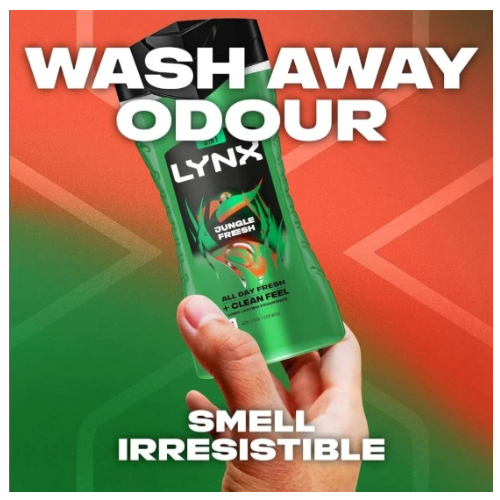  Lynx 3in1 Body Face & Hair Wash Shower Gel Jungle Fresh 6 x 225ml
